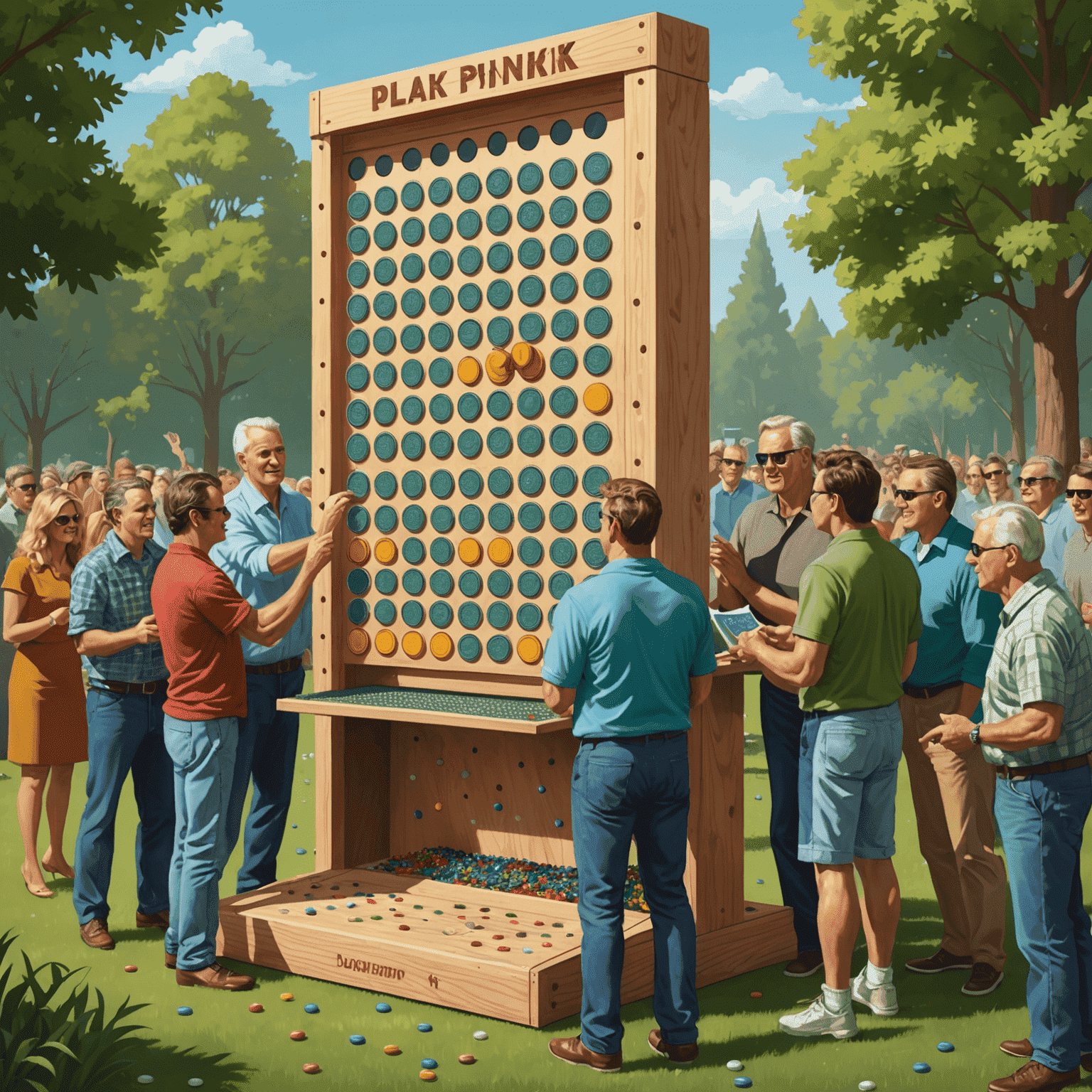 Illustration d'un grand tournoi Plinko avec de nombreux joueurs en compétition pour des prix en argent